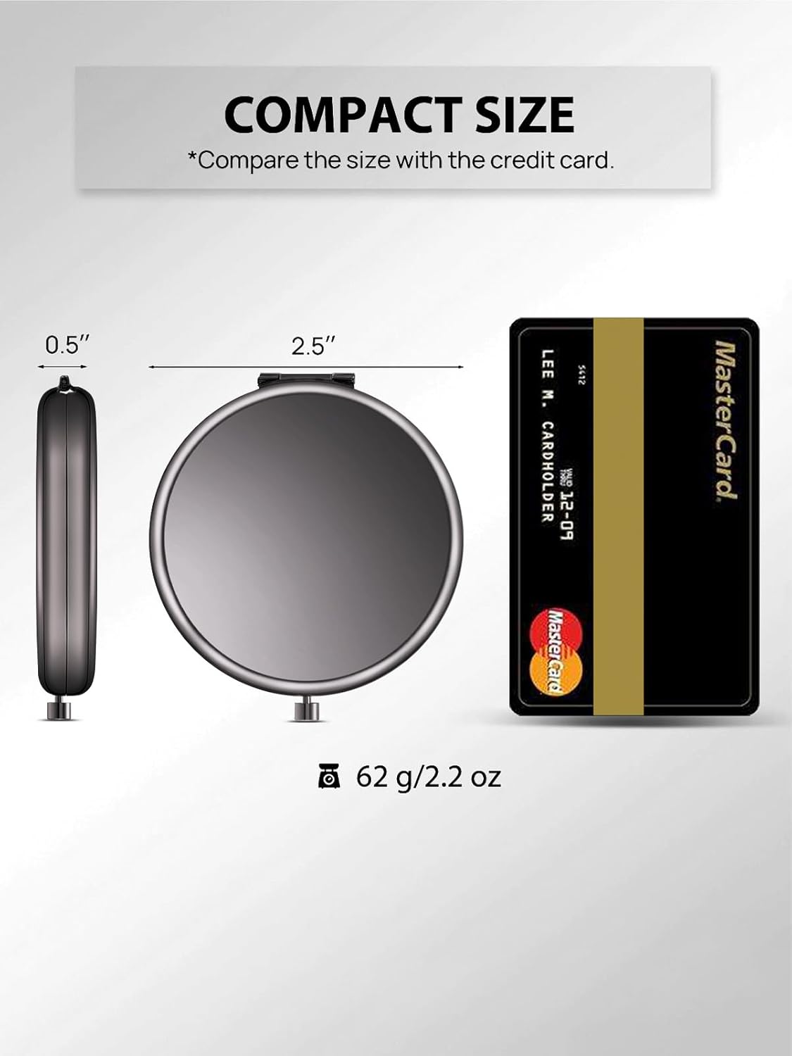 Compact Mirror Bulk, Set of 100 Double-Sided 1X/2X Magnifying Metal Pocket Makeup Mirrors(Round, Onyx Black)