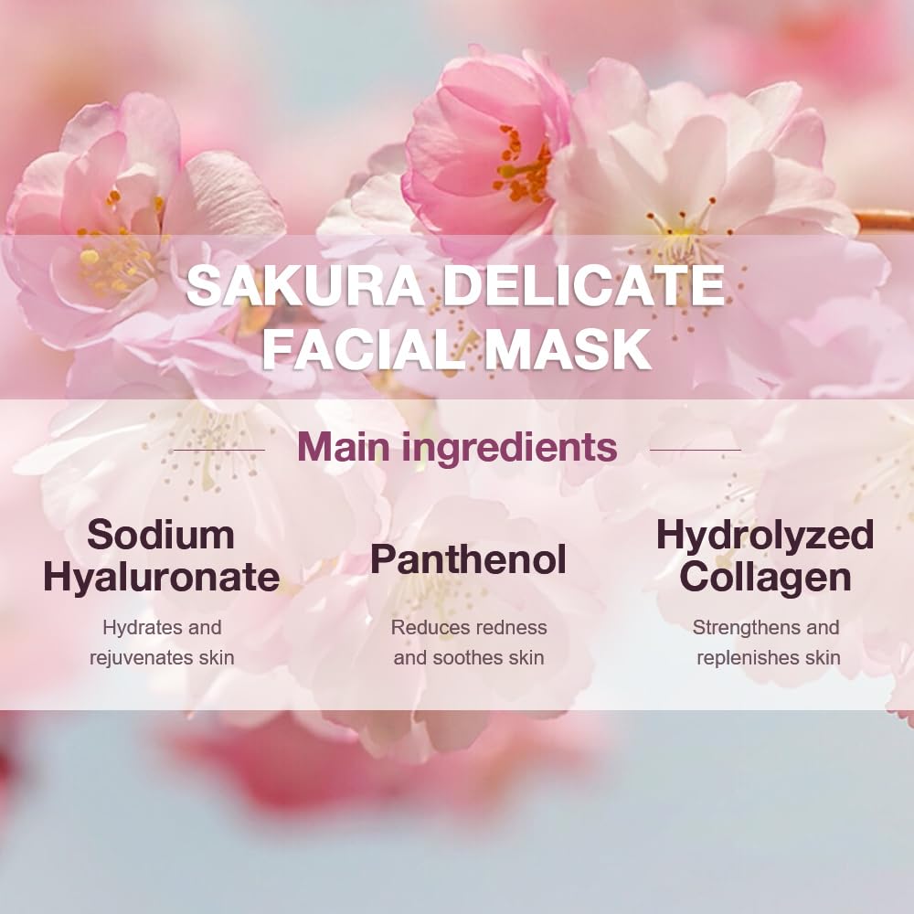 8 Pack Cherry Blossom Face Mask,Pink Face Masks Spa Day kit Supplies for Teens Girls Women,Sheet Facial Mask Skincare for Kids Gifts Set,Hydrate Nourish Soothe for All Skin Types,Spa Party Favors