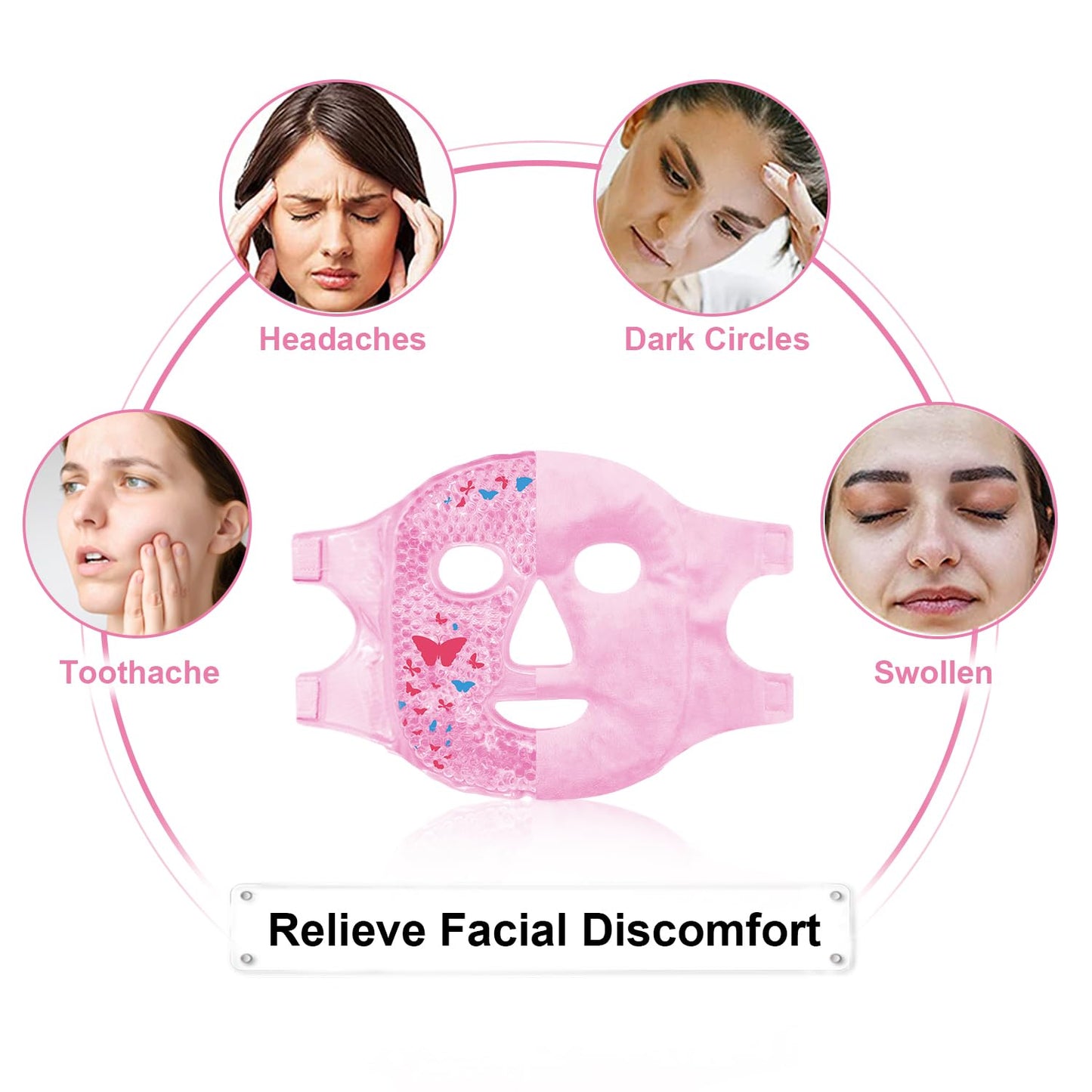 2PCS Cold Face Eye Masks Ice Face Mask Hot Cold Compress for Dark Circles, Puffiness, Migraines, Headache, Stress, Redness, Cooling Face Masks for Women Man, Skin Care