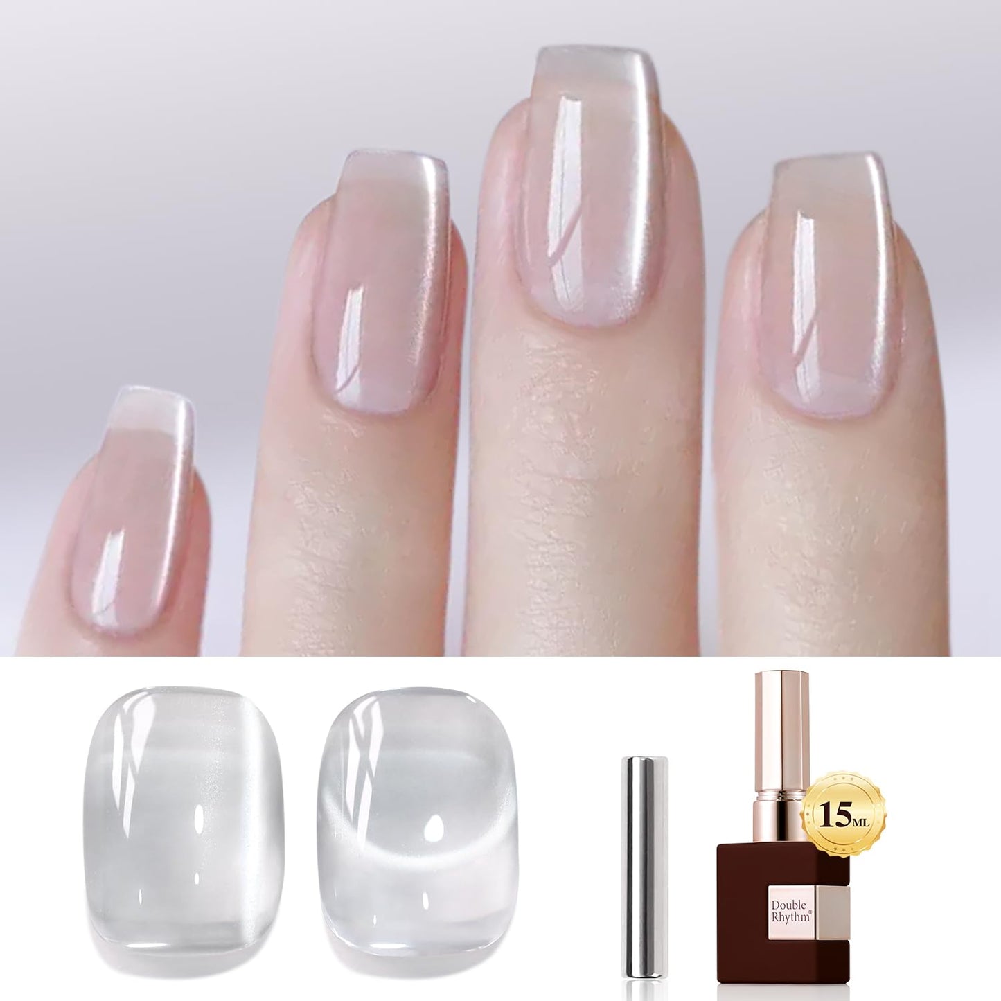 Double Rhythm 0.5 OZ Cat Eye Gel Polish with Magnet 15ML Holographic Glitter Shimmer Translucent Jelly Color Magnetic Nail Polish Salon DIY at Home (Clear Silver-B-MC1099)