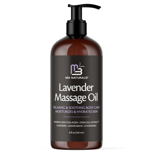 Lavender Sensual Massage Oil with Collagen and Stem Cells, Skin Tightening Therapy for Bum, Thighs, and Belly, Fast-Absorbing Cellulite Oil, 8 fl oz by M3 Naturals