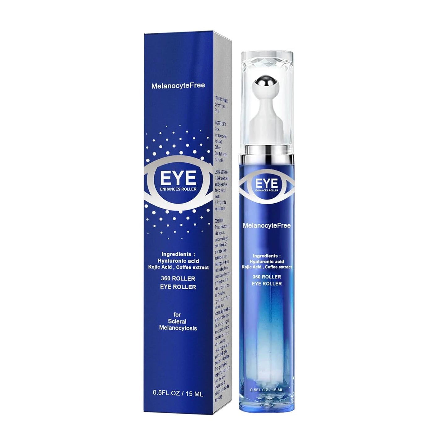 5% Caffeine Eye Cream and Under Eye Roller Cream for Dark Circles and Puffiness, Caffeine Eye Serum with 360° Massage Ball Reduce Wrinkles and Fine Lines & Eye Bags Treatment