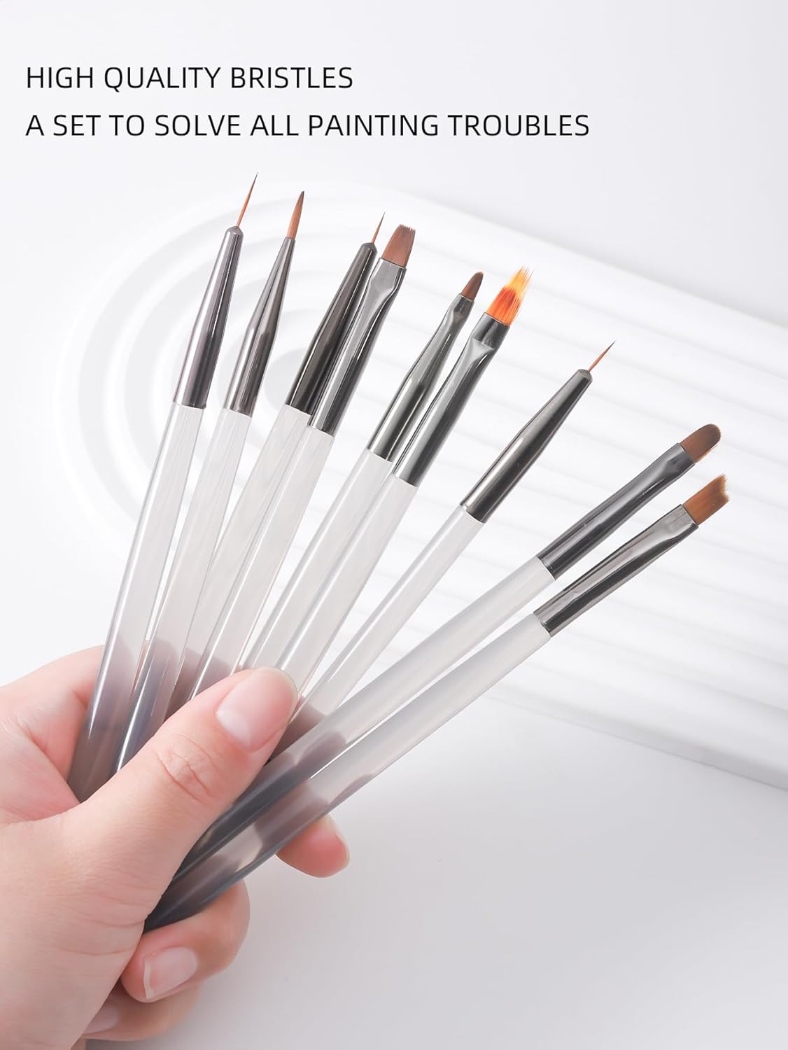 Nail Art Brushes Set, 9pcs Nail Design Painting Brushes, Professional Nail Art Design Brushes, Nail Fine Liner Brushes,Gray