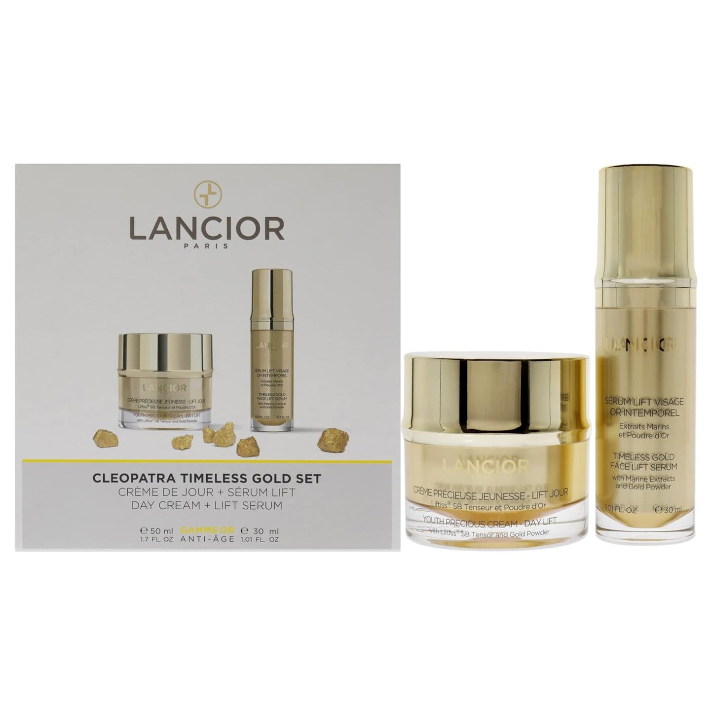 Timeless Gold Cleopatra Set 1.7oz Youth Precious Cream - Day Lift, 1oz Timeless Gold Face Lift Serum Unisex 2 Pc