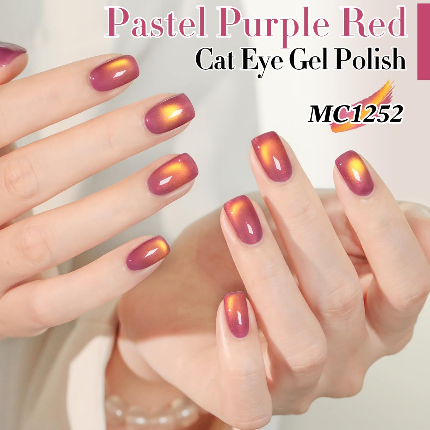 Double Rhythm 0.5 OZ Cat Eye Gel Polish with Magnet 15ML Holographic Glitter Shimmer Translucent Jelly Color Magnetic Nail Polish Salon DIY at Home (Sunny Red Purple-MC1252)