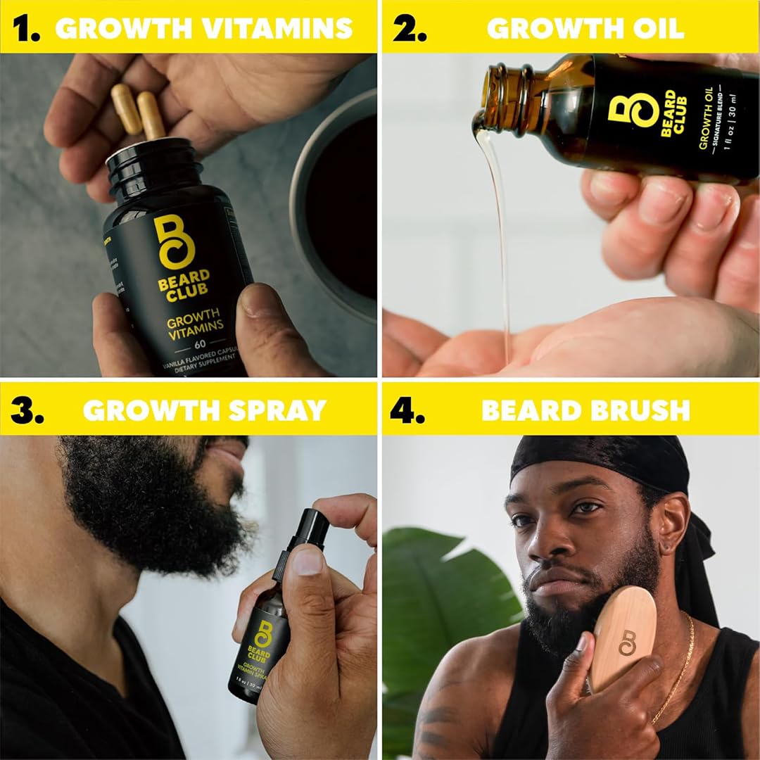 Beard Club Premium Beard Growth Kit - Growth Oil, Vitamins, Vitamin Spray & Boar Bristle Brush - Gift Set