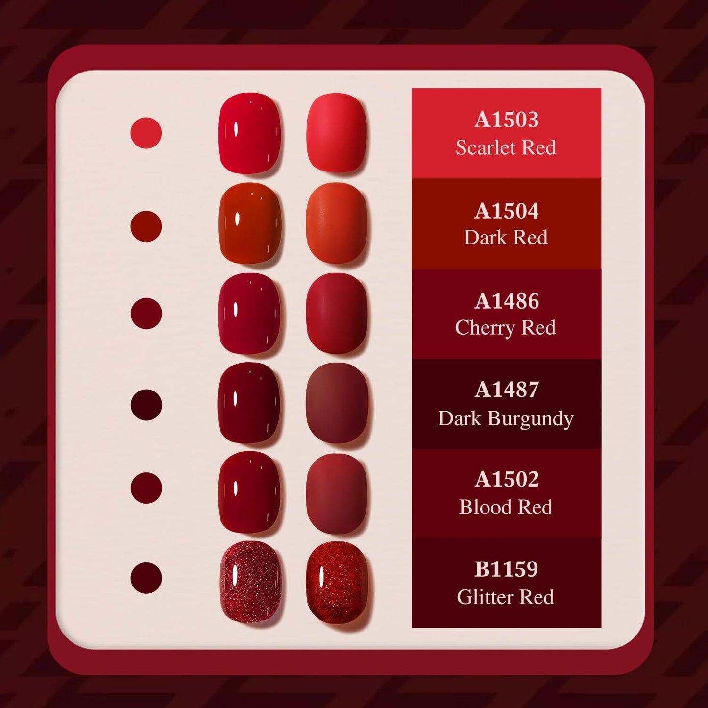 Double Rhythm 6 Pcs 15 ML Gel Polish Set Same Color Same Bottle Soak Off Gel Polish Kit Nail Art Manicure Salon DIY at Home for Women (Glitter Burgundy Dark Cherry Red Maroon-T6-7)