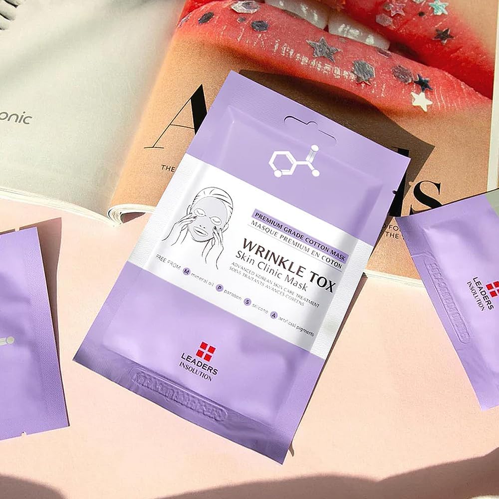Leaders Insolution Wrinkle Tox Skin Clinic Mask | Adenosine-Infused Anti-Aging Facial Sheet for Fine Lines, Wrinkles, and Firmness | Premium Grade Cotton, Collagen Boosting (5 Sheets)