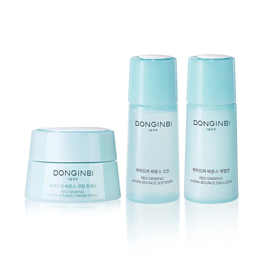 DONGINBI Red Ginseng Hydra Bounce Cream Fresh Travel Kit - Hydrating and Nourishing Skincare Set- Hydra Bounce Softener 15ml, Emulsion 15ml, Cream 7ml