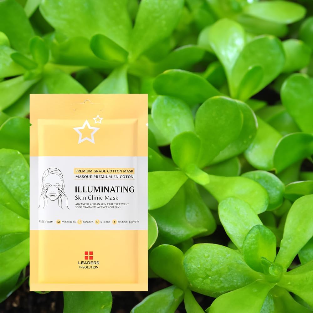 Leaders Insolution Illuminating Skin Clinic Mask | Omega-3 & Purslane Extract for Radiant Glow | Niacinamide Brightening Treatment | Even Skin Tone | 100% Natural Cotton (5 Sheets)