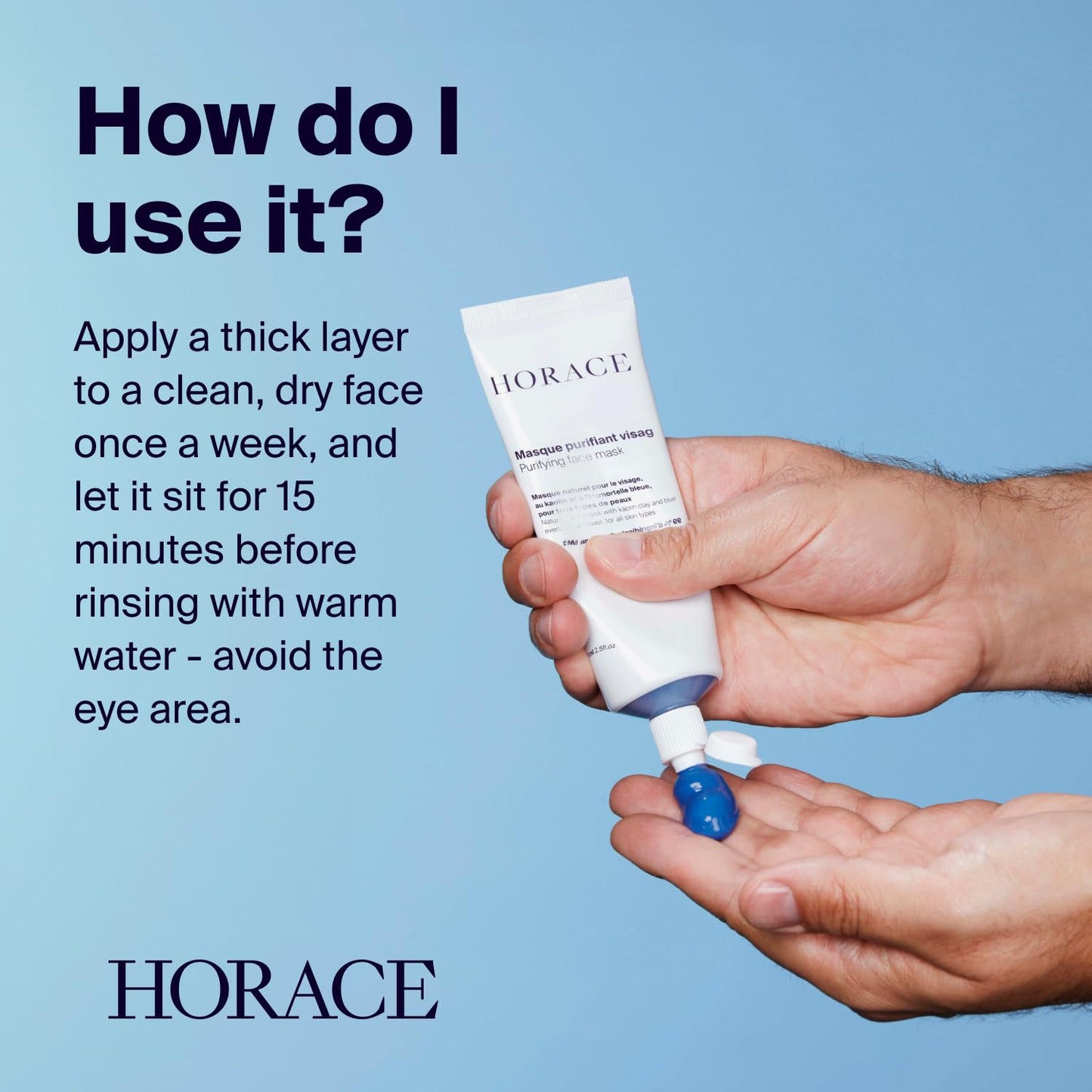 HORACE Purifying Face Mask for Men - Facial Deep Cleanse with Kaolin Clay and Blue Everlasting Flower - Pore Refining Skincare for All Skin Types - Unscented, 2.45 fl.oz