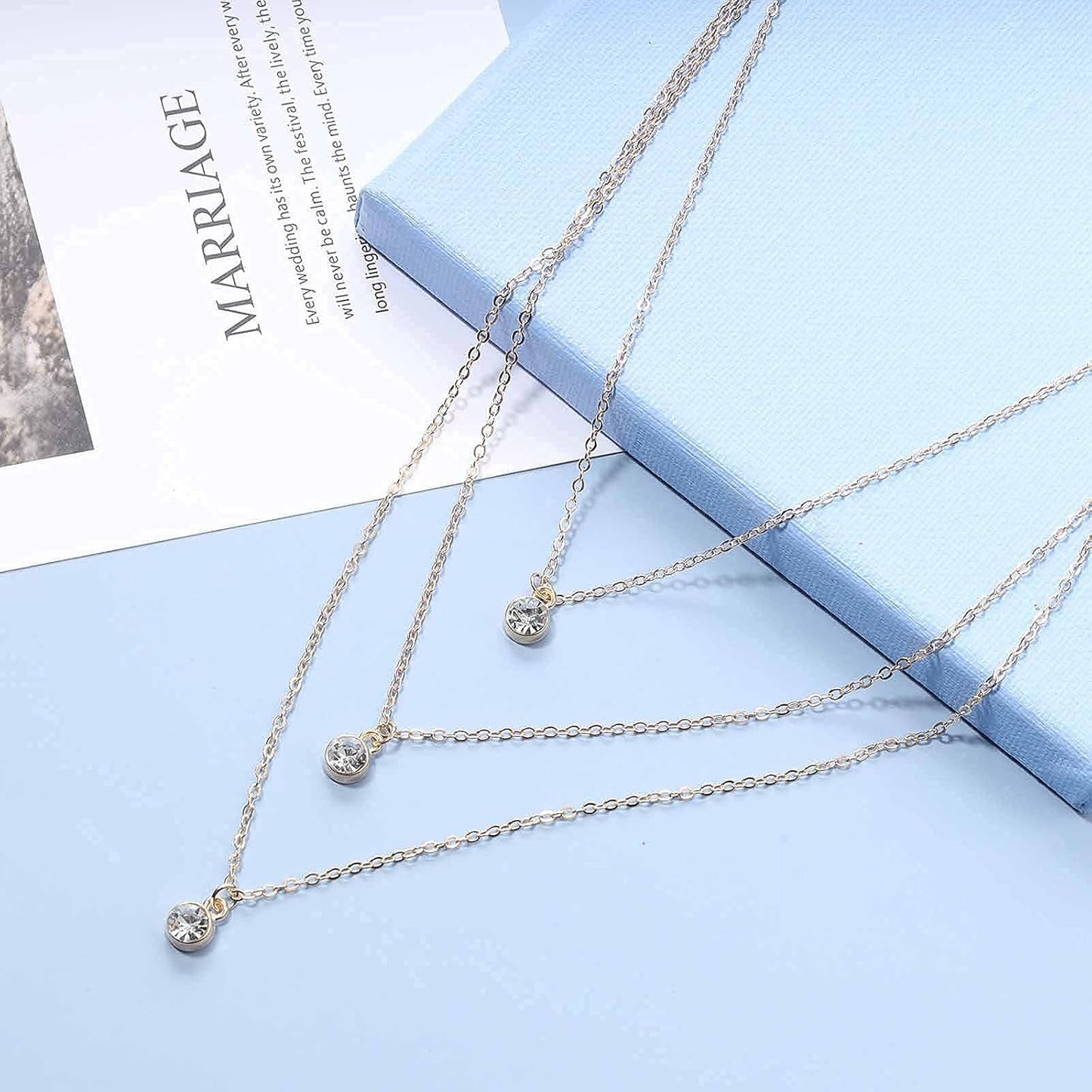 Boho Layered Crystal Necklace Gold Rhinestone Pendant Chain Necklace Vintage Multi Strand Necklace Chain Jewelry for Women