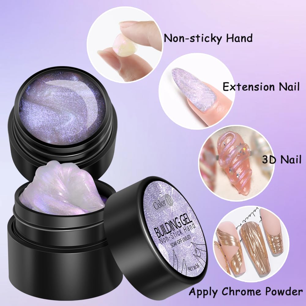 Aurora Mermaid 6 Colors Solid Builder Gel for Nails - 3D Sculpting Non-Stick Hand Carving Extension Kit With Silicone Sculpture Pen for Manicure Salon Home DIY