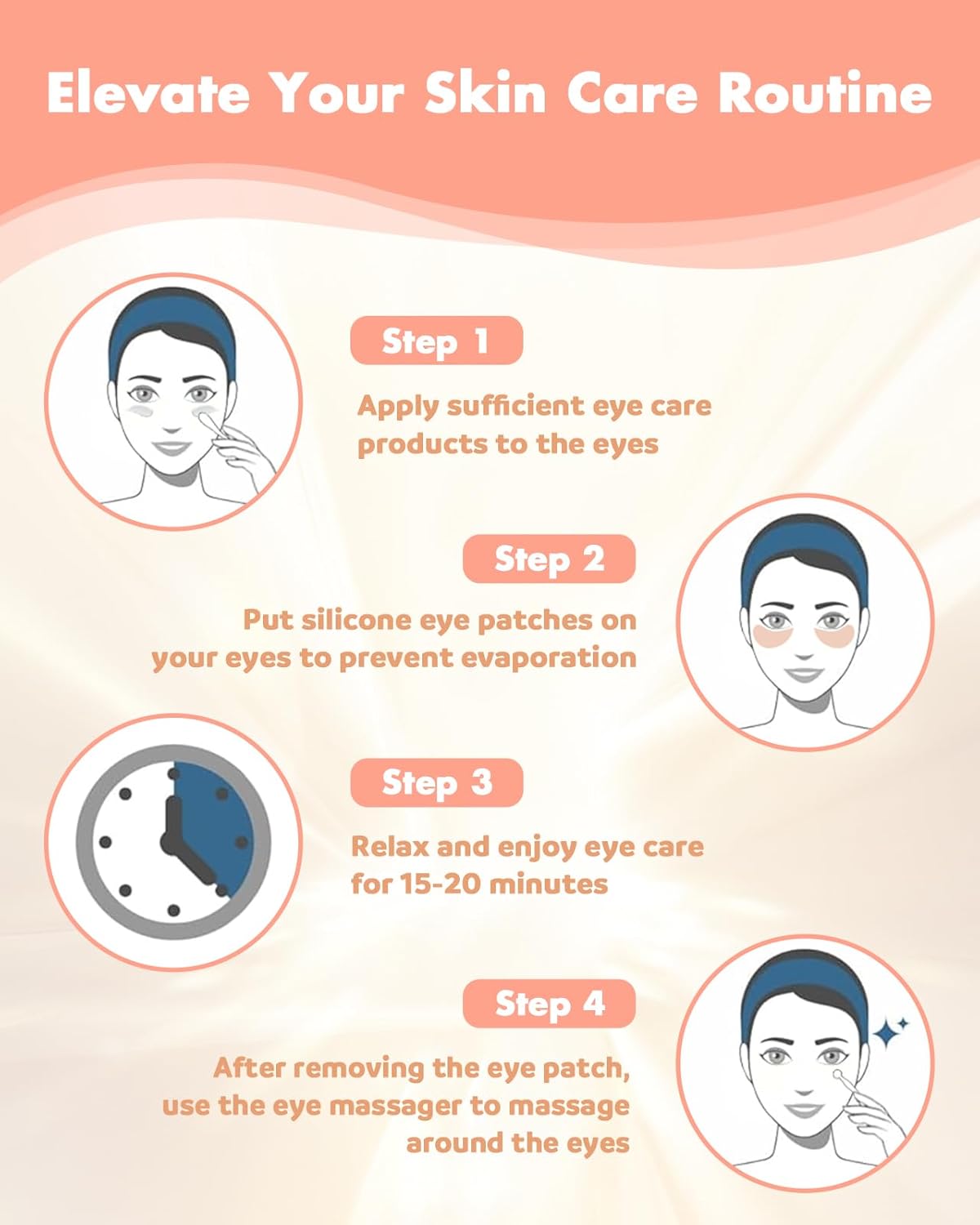 Under Eye Patches Silicone - 4 Pairs Reusable Eye Patches, Eye Wrinkle Patches, Reusable Under Eye Mask, Plump Fine Lines & Wrinkles, with Metal Eye Cream Applicator, Tin Case, Cream