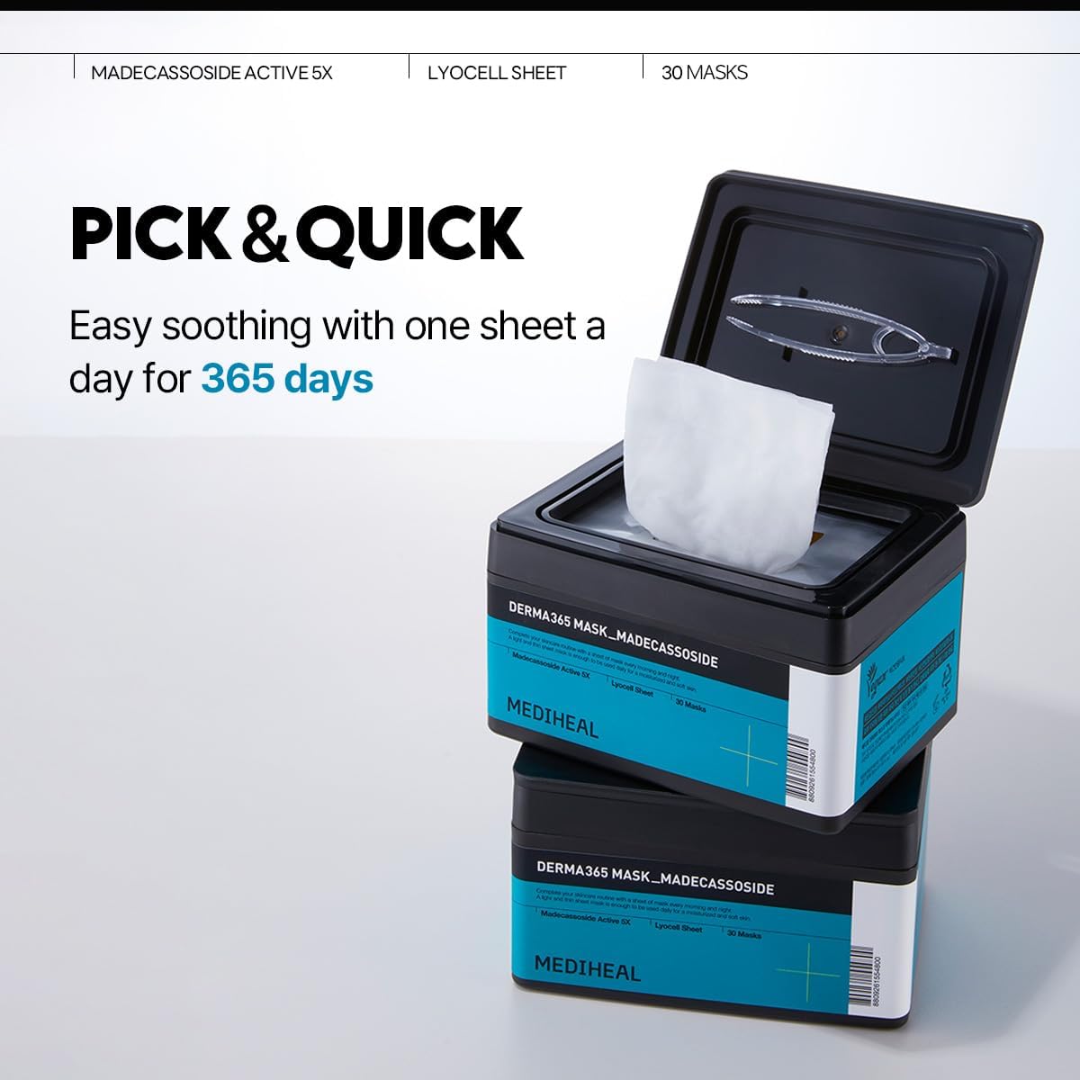 Mediheal Derma 365 Madecassoside Mask (30 Masks) - Daily Skin Care Mask for Deeply Comforting and Calming Skin with Madecassoside