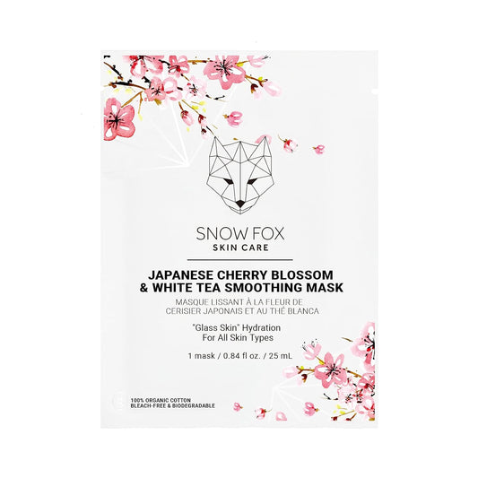 Snow Fox Japanese Cherry Blossom & White Tea Smoothing Mask – 1 Pack for Smooth, Bright, Glossy Skin 'Glass Skin' Effect