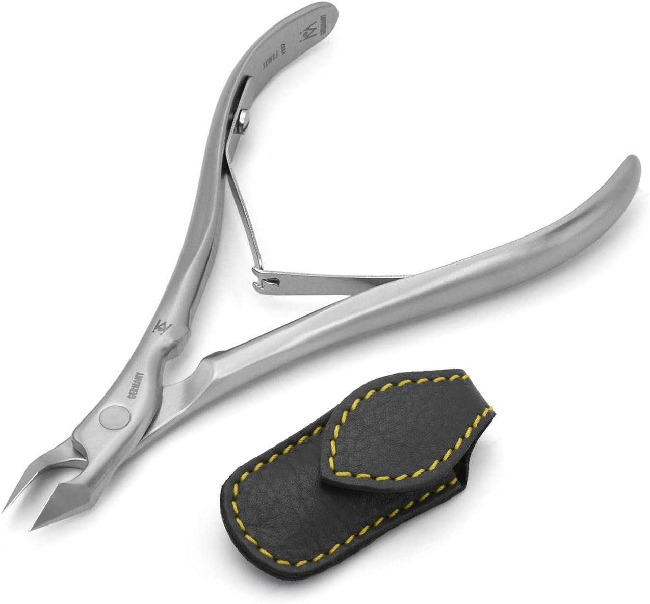 GERMANIKURE Tapered Professional Cuticle Trimmer - 3/4 Full Jaw Nipper - Ethically Made in Germany - FINOX Stainless Steel Sharp Cuticle Remover in Leather Case – Manicure Tool, r157, 7mm