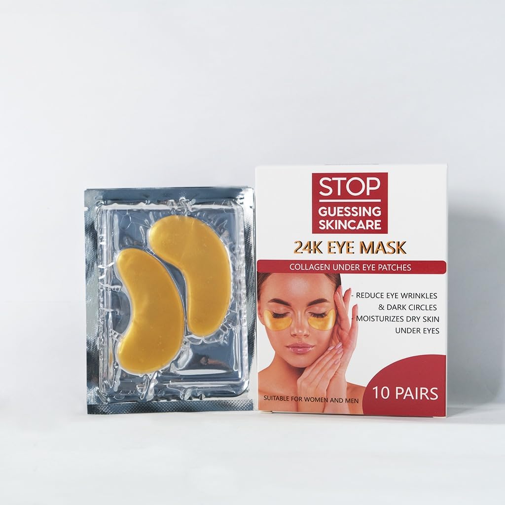 Under Eye Patches (10 Pairs) - Golden Eye Mask with Amino Acid & Collagen, Cooling Eye Care for Wrinkles, Puffy Eyes & Dark Circles, Skincare Treatment for Men & Women, USA Tested