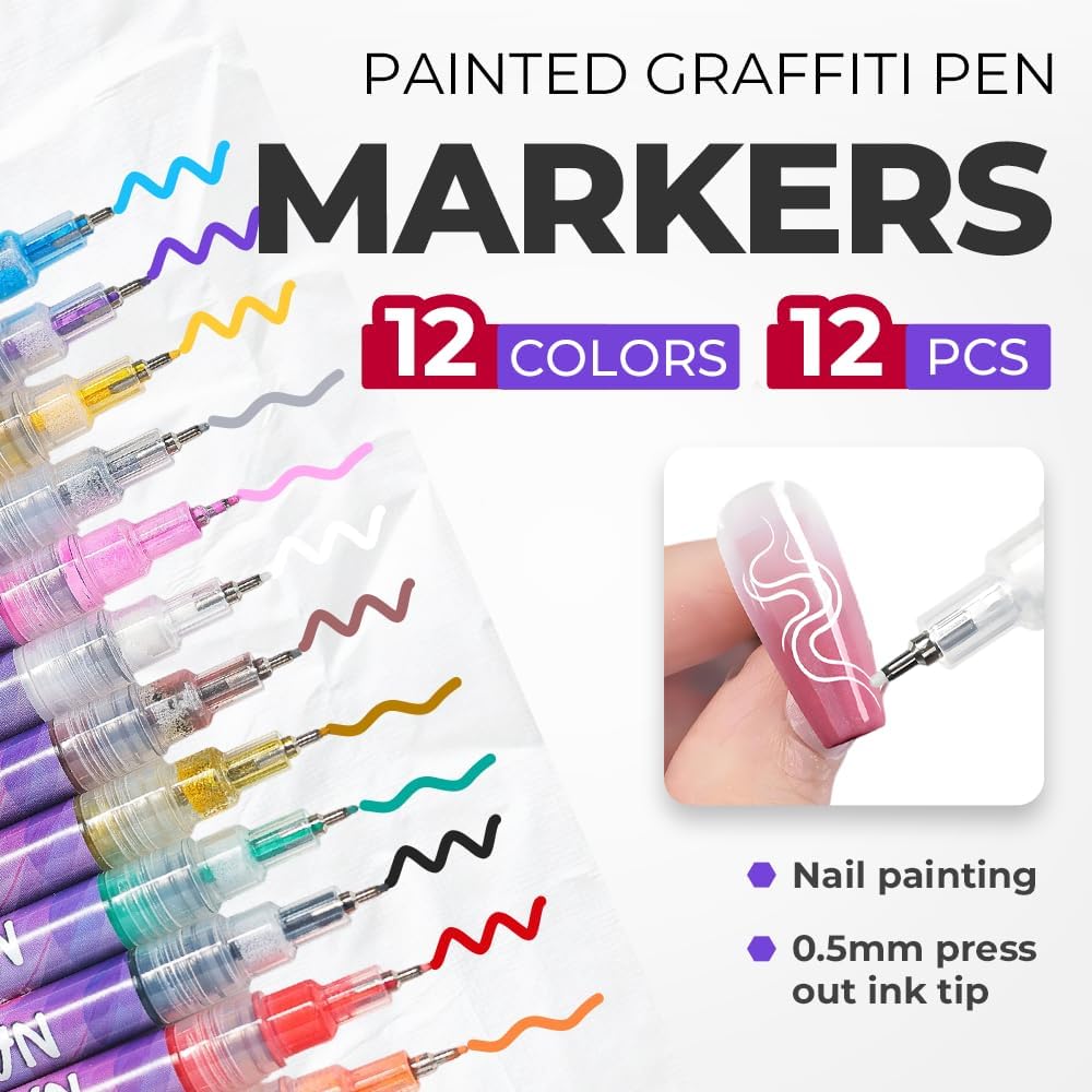 12 Colors Nail Art Pens Set, 2025 Upgrade Nail Art Markers for Gel Nails, 3D Nail Polish Pens, Drawing Painting Point Dotting Pen Acrylic Paint Marker for DIY Nails Art Manicure Tools (2 Set)