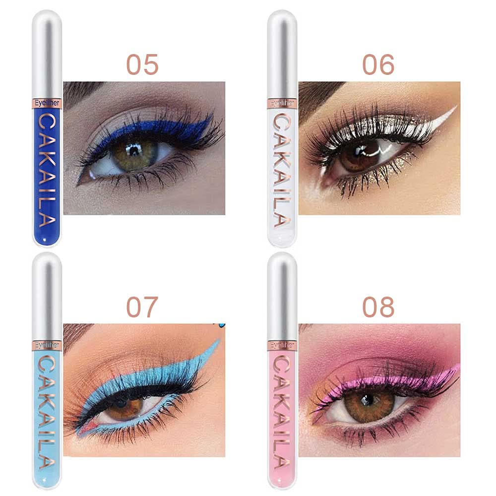 evpct 8 Colors Colored Colorful Matte Liquid Makeup Eyeliner Liquid Set Stamps Shapes for Eyes, Pink Red Yellow Blue Purple White Black Liquid Eyeliner Waterproof Color Eye Liners Pencil for Women 01