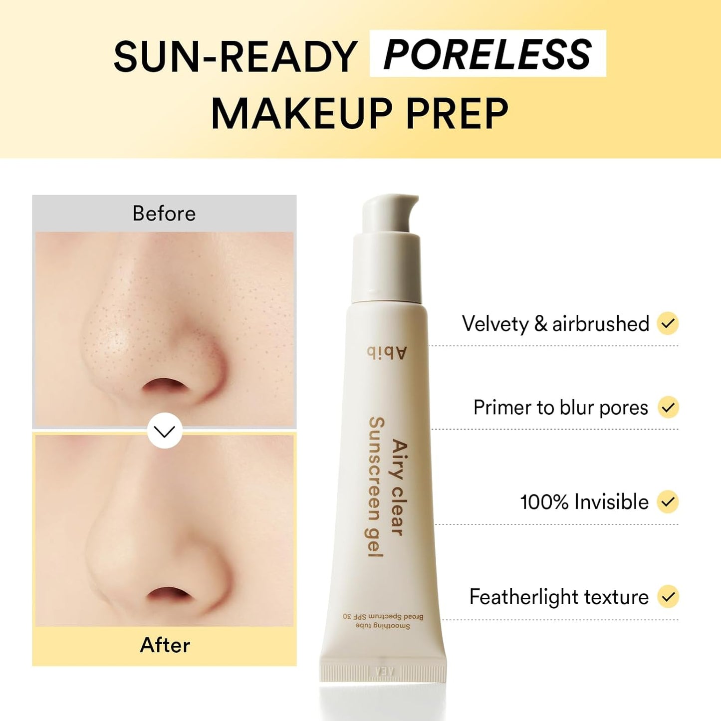 Abib Airy Clear Sunscreen Gel SPF30 1.01 fl.oz / 30 g (Semi- matte) | Korean Suncreen, Suncare, Sunblock, No White cast, Reef Safe, Primer poreless