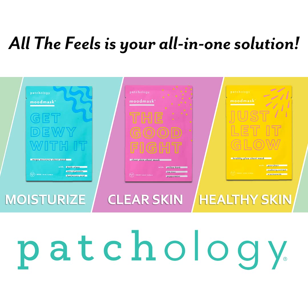 Patchology "All the Feels Sheet Masks - Hydrating Face Masks for dry skin and blotchy redness. Facial Sheet Mask Skincare Treatment to reduce puffiness, redness and wrinkles (3 Piece Set)