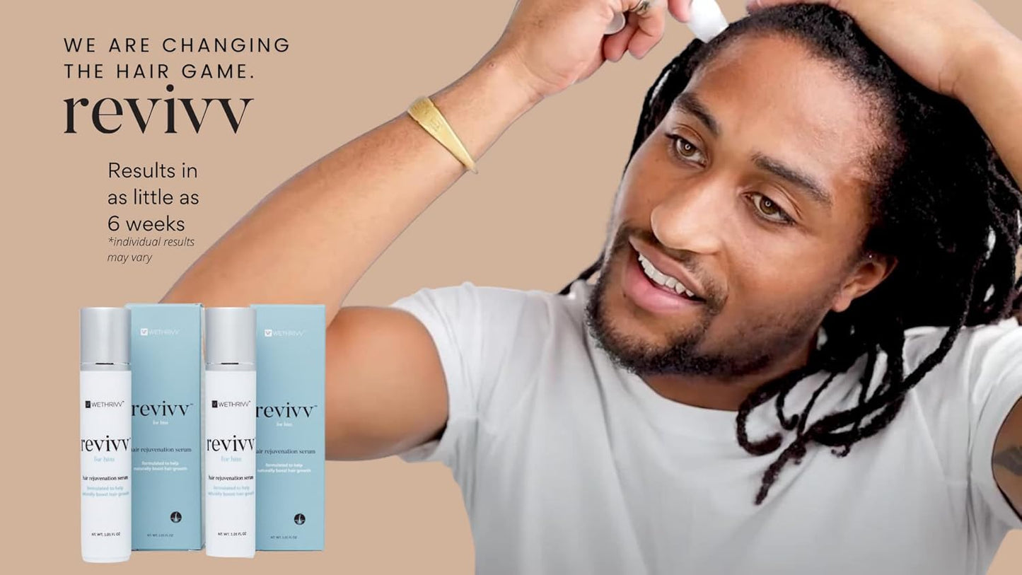 REVIVV Hair Growth Serum for Men, 2-Pack, 100% Natural Topical Solution for Visibly Thicker, Fuller Hair Regrowth, Dermatologist Recommended, Two 1oz Bottle, 90-Day Supply
