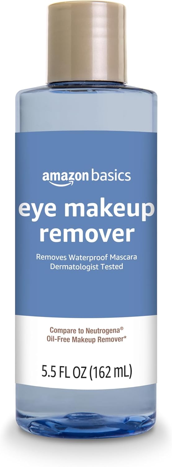 Amazon Brand - Solimo Eye Makeup Remover, Removes Waterproof Mascara, Dermatologist Tested, 5.5 Fluid Ounce