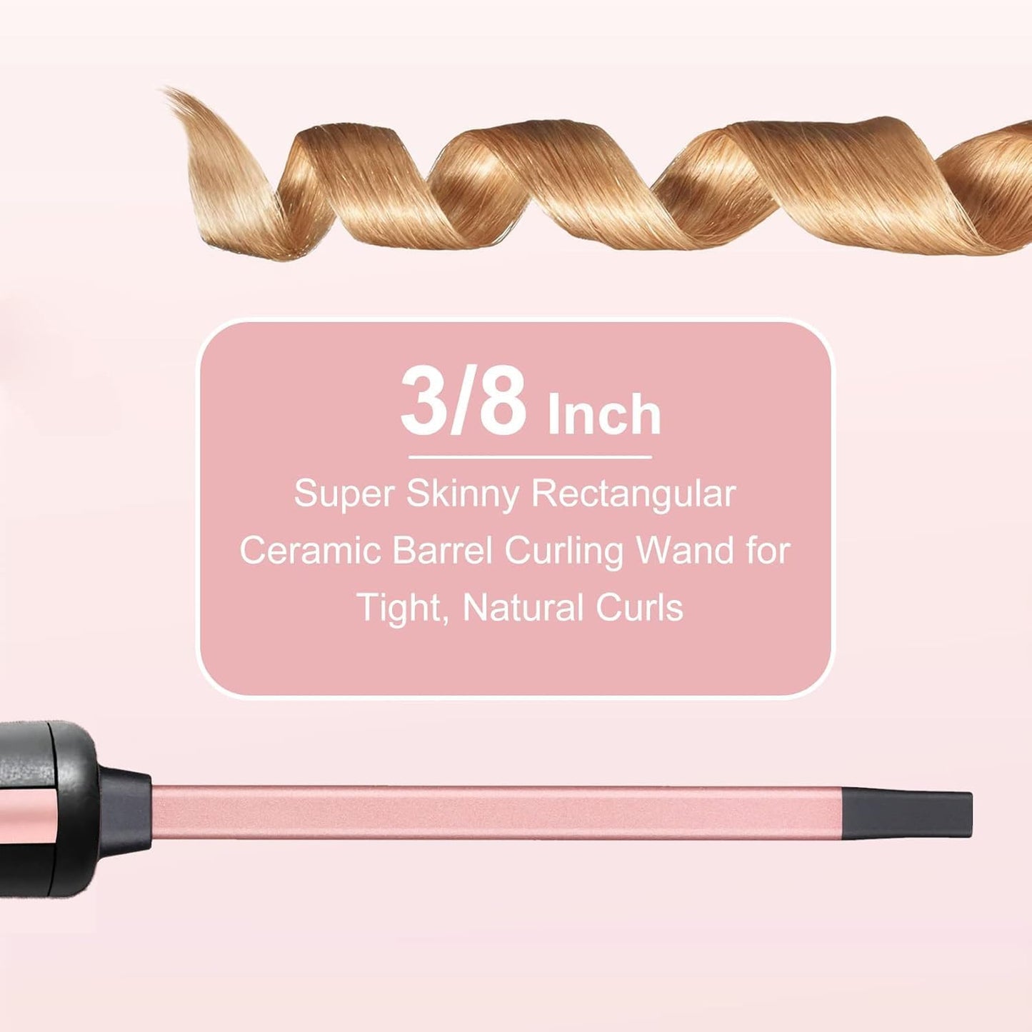 Thin Curling Iron, 3/8 Inch Small Curling Iron Wand for Short & Long Hair, Square Tube Ceramic Small Barrel Curling Iron Rapid Heating for Tight Curls, Include Glove