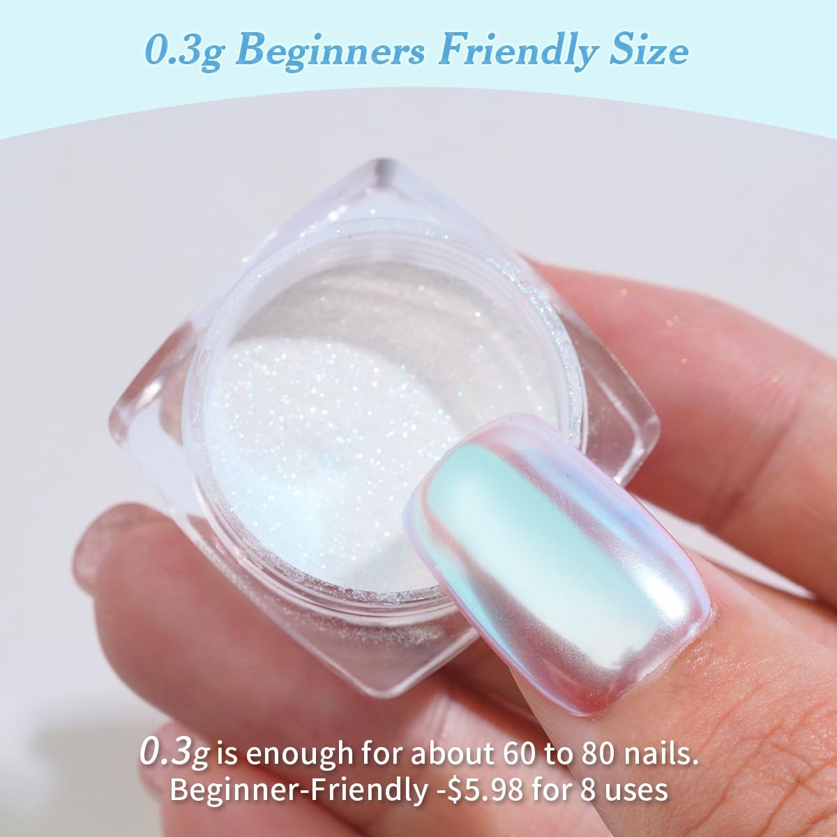 Pretty Diva Moonlight Chrome Nail Powder, Unicorn Mermaid Chrome Powder for Nails, Aurora Nail Powder Iridescent Nail Chrome Powder, Nail Art Glitter Decoration for Home DIY Salon Manicure Pigment