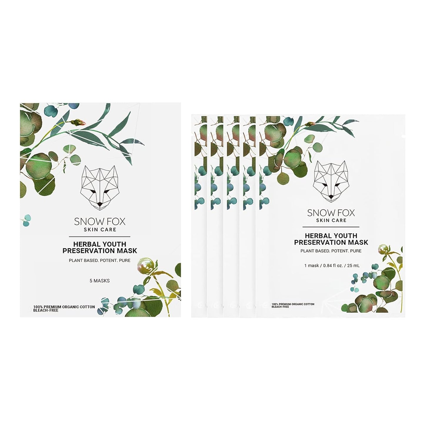 Snow Fox Herbal Youth Mask with Elasticity Production and Collagen Boost, 5-Pack