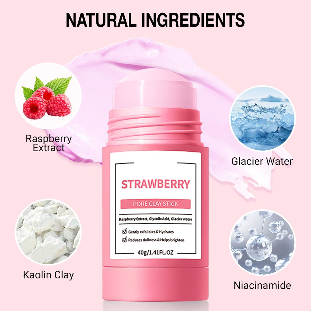 Clay Mask For Face Skincare, Blackhead Remover Face Mask with Strawberry Extract, Deep Pore Cleansing, Moisturizing, Skincare Facial Mask for Refining Pores and Controlling Oil, 40g/1.35oz