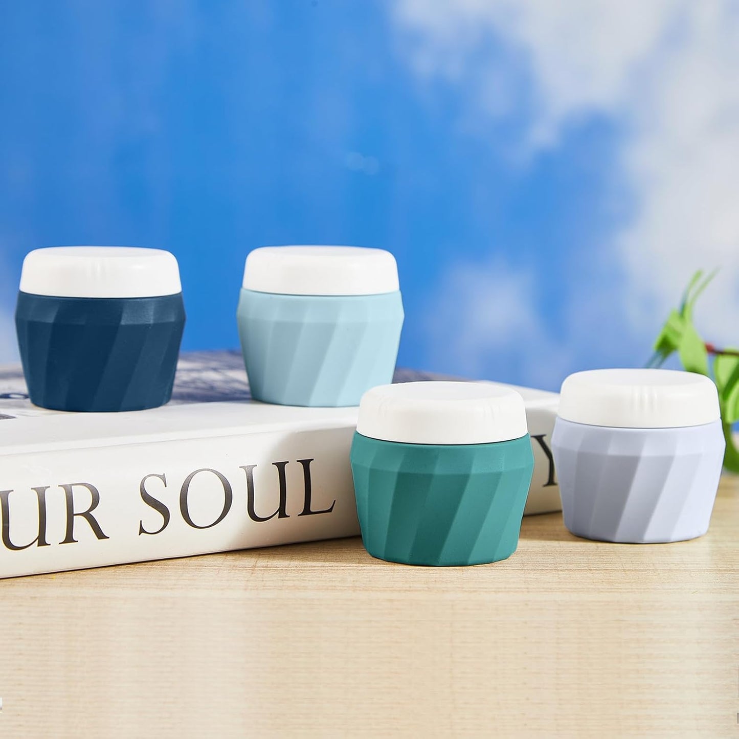 Travel Containers for Toiletries, Premium Silicone Cosmetic Cream Jars, TSA Approved Leak-Proof Refillable Travel Size Toiletries with Clear Bag for Cosmetic Face Body Cream (Green, 1OZ)