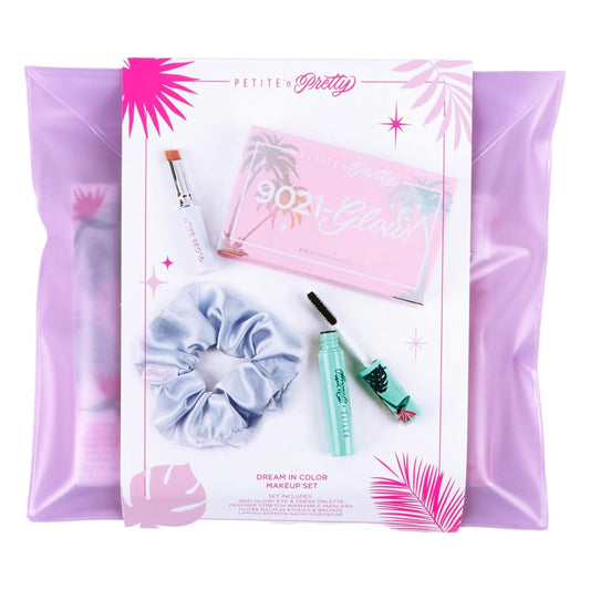 Petite ’N Pretty Dream in Color Makeup Set for Kids, Teens, Tweens - 3-in-1 Eye & Cheek Palette (Blush, Eyeshadow, Highlighter) with Brush, Lip Gloss Balm, Feather Stretch Mascara & Satin Scrunchie
