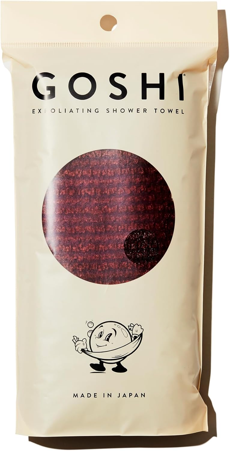 GOSHI Exfoliating Shower Towel - Rip-Resistant Exfoliating Washcloth for All Skin Types - Brick Red - Made in Japan
