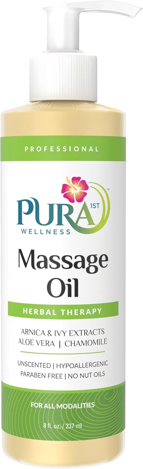 Wellness Professional Herbal Massage Oil, 8oz, Hypoallergenic Formula for Muscle Relief, Professional Deep Tissue Therapy, Massage Oil, Unscented, for Physical Therapy and Muscle Recovery