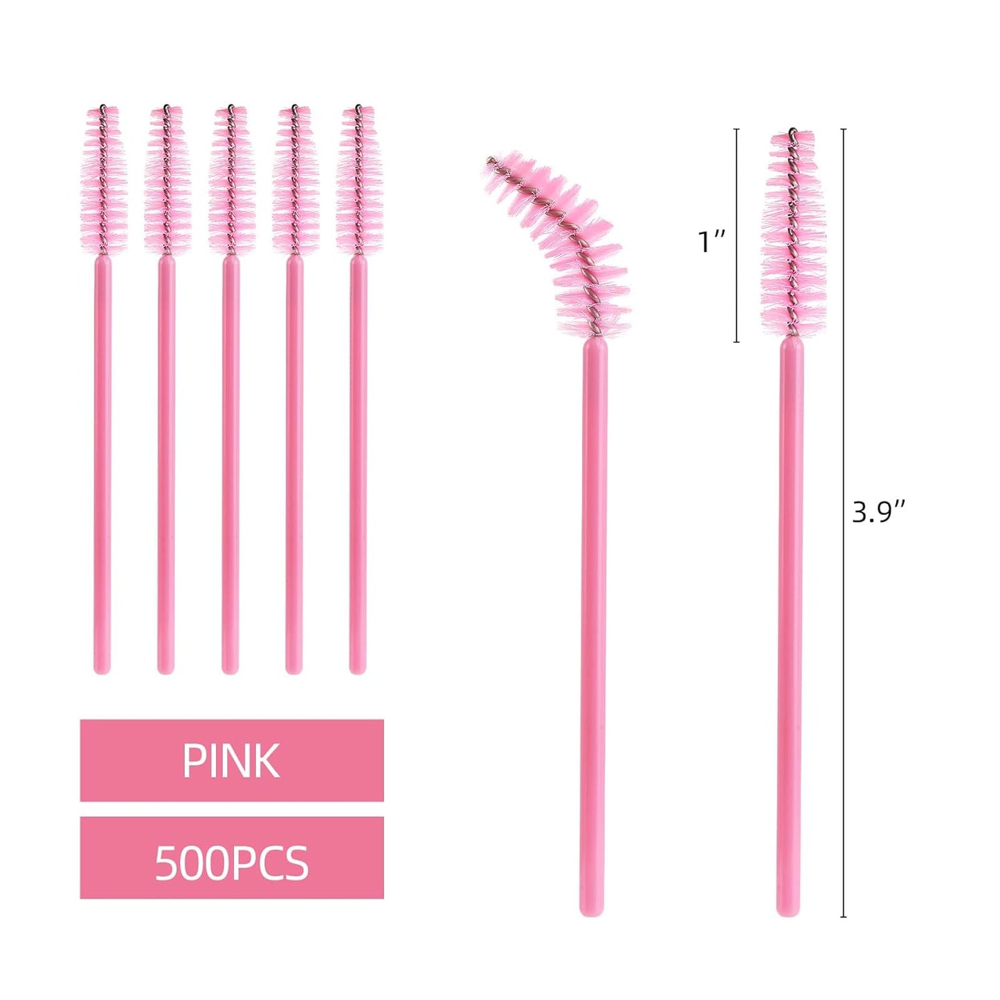 Tbestmax 500 Disposable Mascara Wands Eyelash Brush Pink Spoolies for Eyebrow Eye Lash Extension