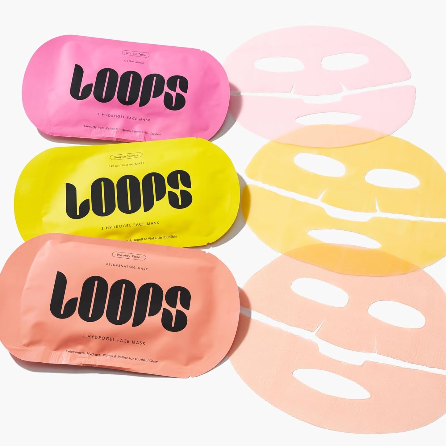 LOOPS Glow Gang Mask Set – Weekly Reset for Rejuvenation, Double Take for Glowing Skin, Sunrise Service for Brightening – Hydrating and Pore Refining – Safe for Sensitive Skin