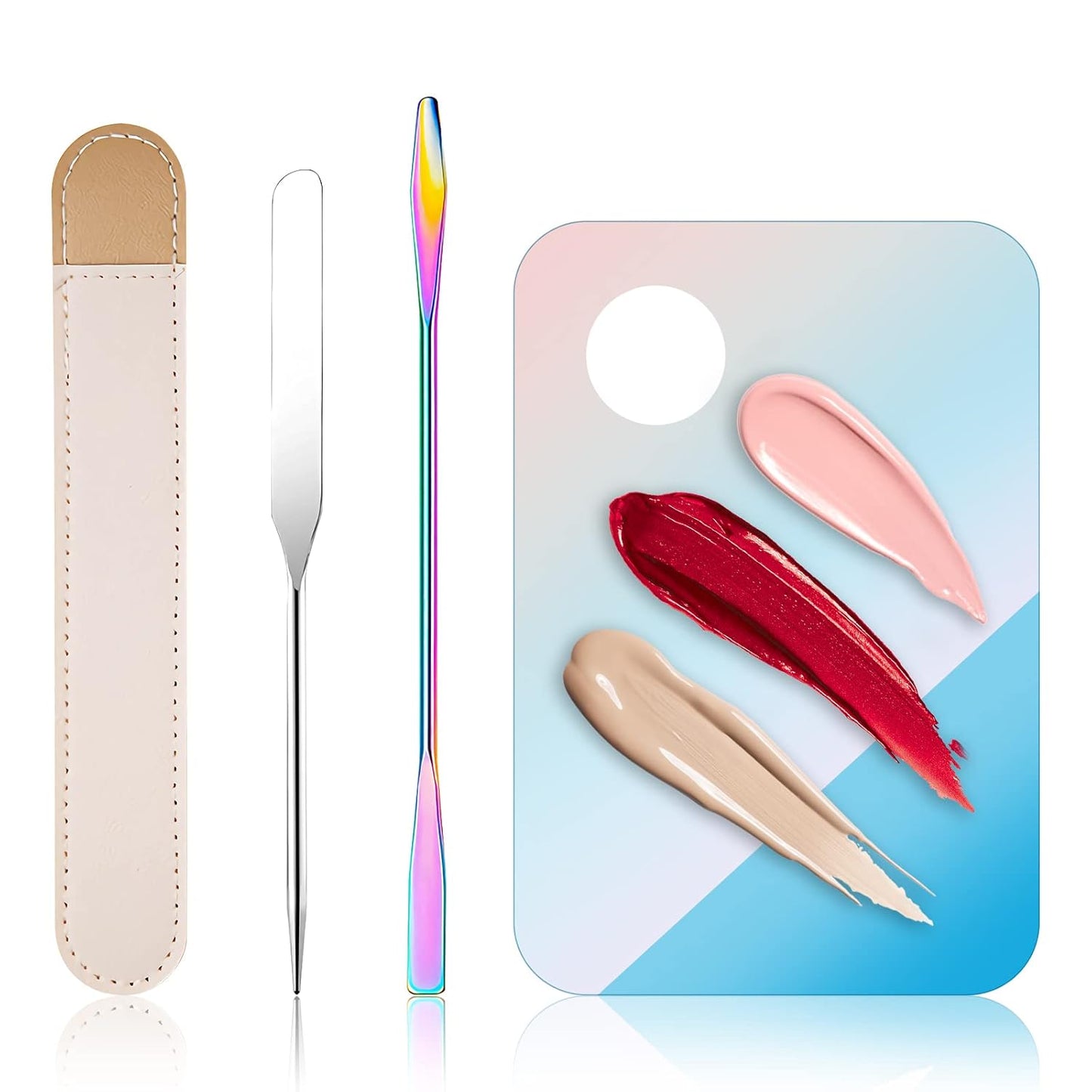 Makeup Spatula Korean Set, Senbos Professional Acrylic Makeup Palette with 2 Pcs Spatula Tool, Tray Apply for Foundation Eye Shadow Lipsticks Nail Art Pigment Blending Set with Leather Covers