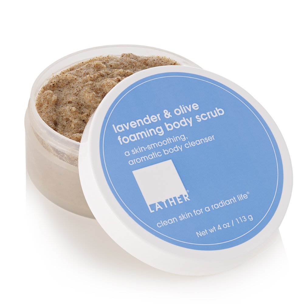 LATHER Lavender & Olive Foaming Body Scrub - Gentle Exfoliating & Hydrating Scrub for All Skin Types - Leaves Soft & Smooth Skin - Scrub for the Body, Hands & Feet - 4 Oz Jar