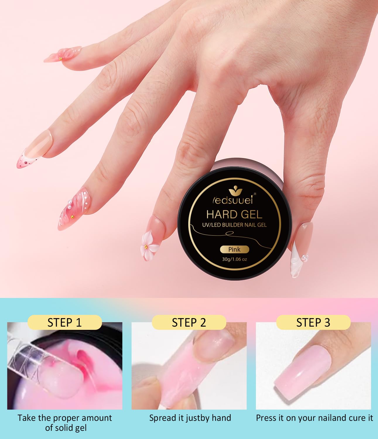 Solid Builder Gel for Nails LEDSUUEI - Pink 3D Nail Gel Sculpting Non-Sticky Hand Carving Glue Extension for Manicure Salon Home Decoration DIY 20g