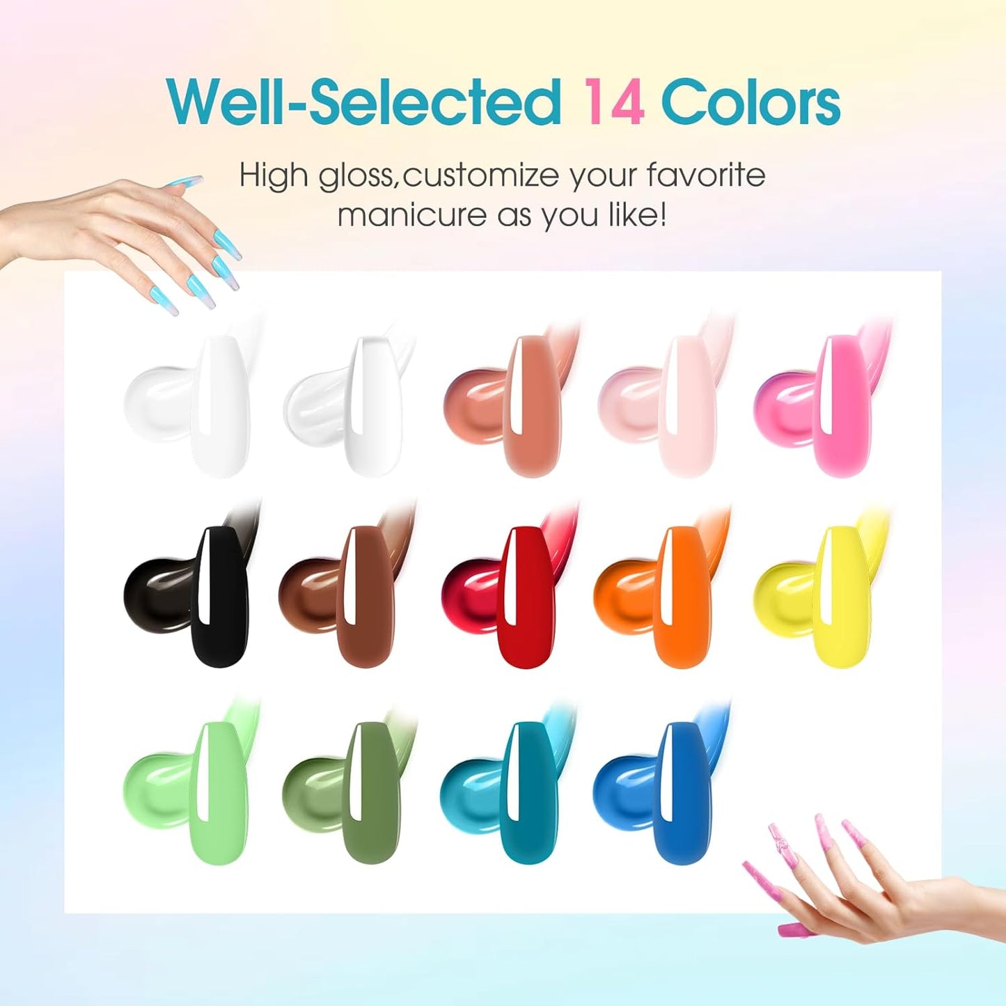 ROSALIND Poly Nail Gel Colors Kit -14 Colors +72 Nail Art Accessories kit Poly Nails Gel Kit Starter Kit with Mini UV Lamp Slip Solution Poly Nail Art Tools for Beginners with Everything