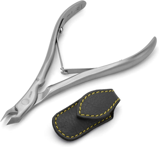 GERMANIKURE Tapered Professional Cuticle Trimmer - 1/2 Half Jaw Nipper - Ethically Made in Germany - FINOX Stainless Steel Sharp Cuticle Remover in Leather Case – Manicure Tool, r155, 5mm