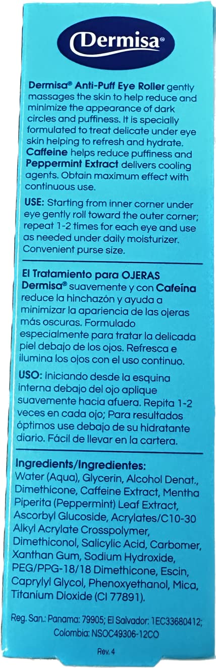 Dermisa Eye Roller for Puffy Eyes - Anti-Puff Dark Circle Under Eye Treatment Serum with Caffeine & Peppermint for Bright, Healthy Skin - Paraben, Fragrance, Dye and Oil Free - Pack of 3