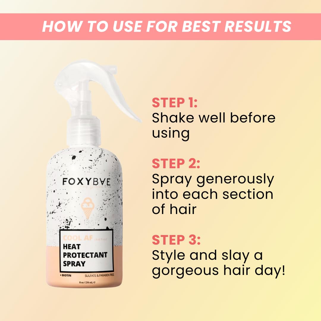 FoxyBae Heat Protectant Spray - Thermal Hair Styling Mist for Curling Iron & Blow Dryer - Prevents Frizz, Damage & Breakage, 8oz