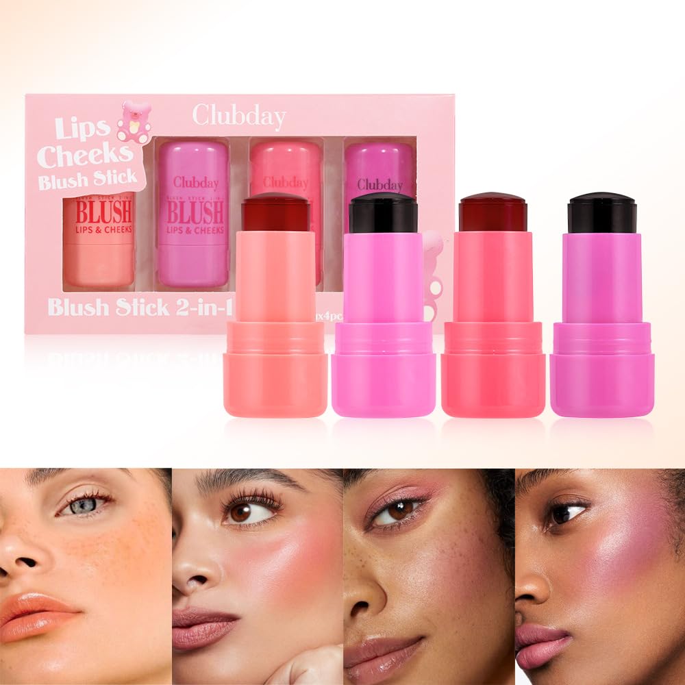 4 Pcs Milk Jelly Blush Stick,Buildable Watercolor Finish Lip and Cheek Makeup Cooling Water Jelly Tint,Vegan & Cruelty Free.（4 Color）