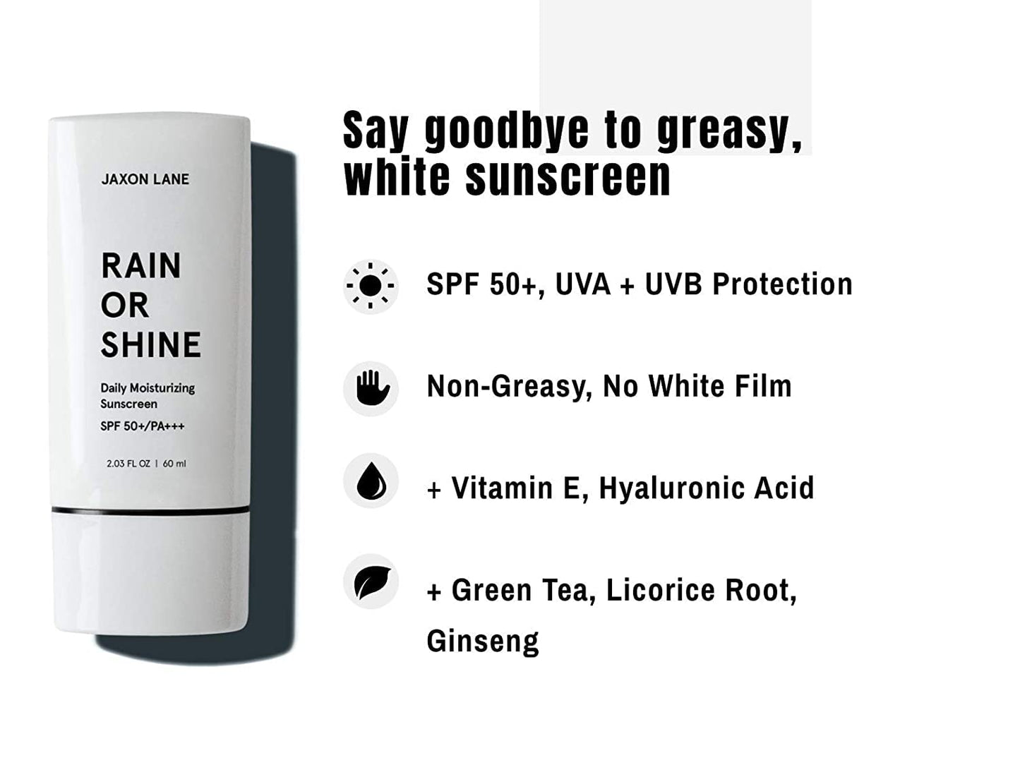 RAIN OR SHINE Anti Aging Face Sunscreen SPF 50 for Clear Skin w/Green Tea, Hyaluronic Acid, Vitamin E Oil, Ginseng, Licorice Root – SPF Moisturizer for Face & Body (Fragrance-Free, 2.03 Fl Oz, 4 pack)