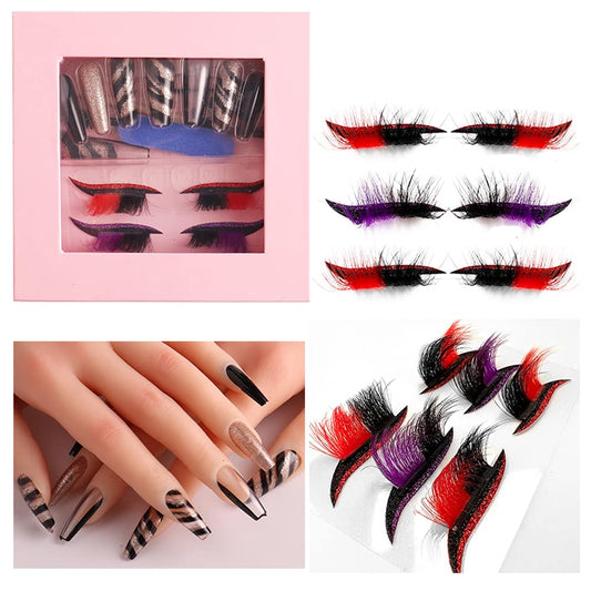 HBZGTLAD 3 in1 color eyeline Press On Nail with Eyelash Packing Boxes Set Package Pink White DIY Lashes and Nail Suit Box 1set… (SET-51)