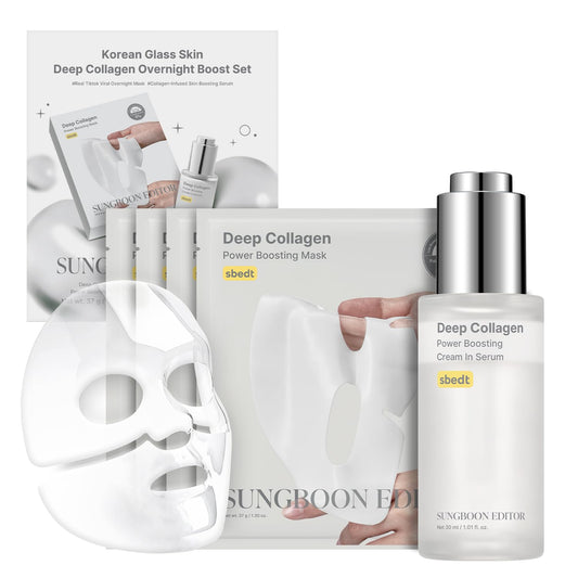 SUNGBOON EDITOR Deep Collagen Boost Set | Collagen Face Mask & Serum for Face, Real collagen 2,160,000ppb, Volufiline, Glass Skin, Skin Elasticity, Volumizing, Korean Skin Care, 37gx4ea & 1.01fl.oz