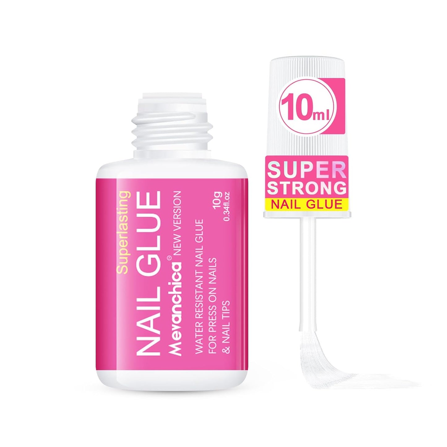 Super Strong Nail Glue for Press ons,Nail Tips&Acrylic Fingernails(10ml) New Version Brush Tip Applicator for Press On Nails,Extra Strong Adhesion/Stickiness Long Lasting for False Nails